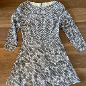Reiss Blue and White Print Silk A-Line Dress Size 8 Workwear